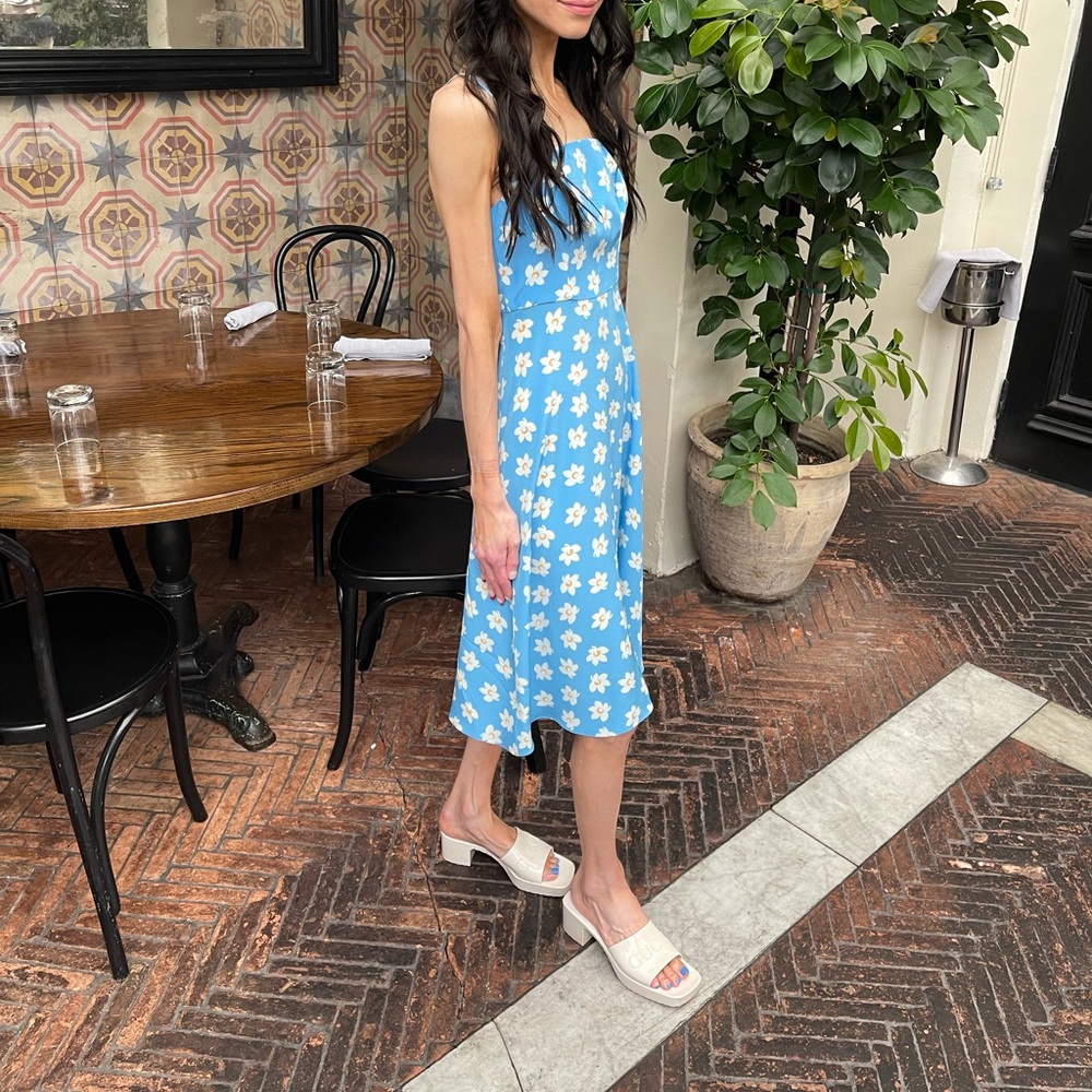 Blue Floral Sleeveless Dress
